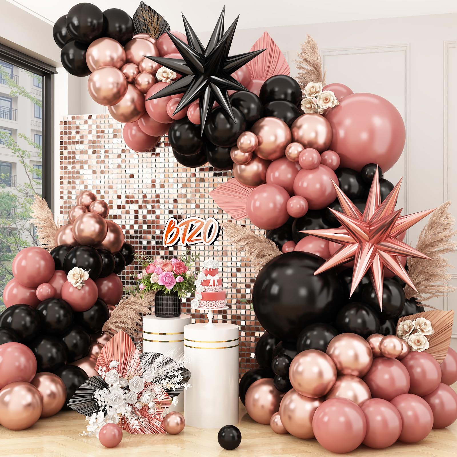 Dusty Pink and Black Balloon Arch,Balloon Garland