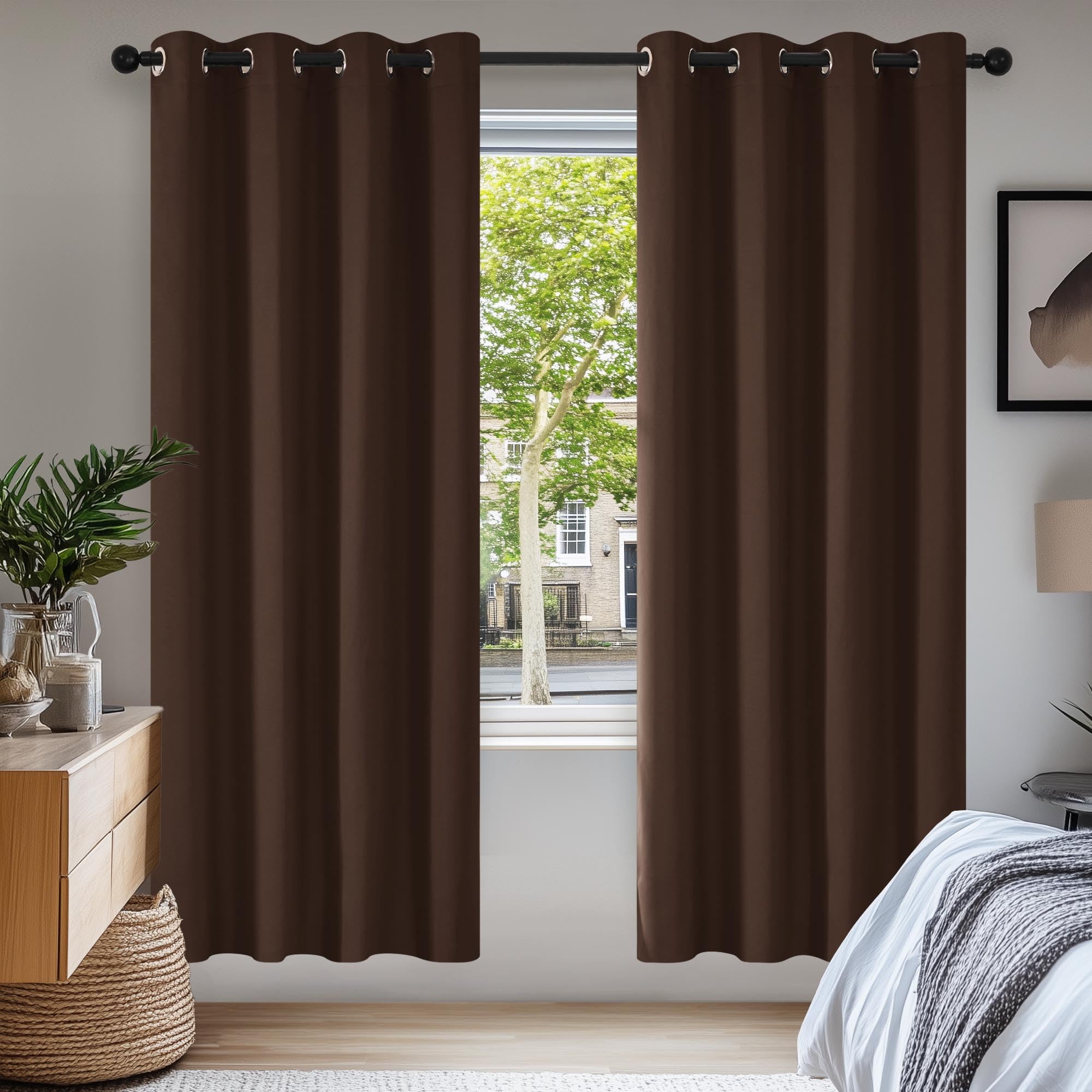 Deconovo Super Soft Thermal Insulated Curtains Blackout Curtains Eyelet Curtains for Kids Bedroom Chocolate W55 x L69 One Pair