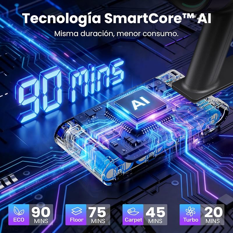 Aspirador sem fios 90 min, 58kPa/600W, vassoura aspiradora sem fios de 1,6L, ecrã inteligente LED tátil, aspirador sem fio anti-emaranhados, ideal para pavimentos, tapetes e pelos de animais
