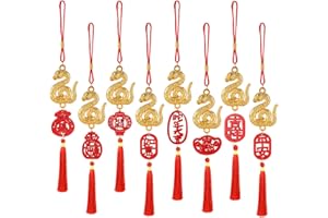AUECOOME 8 Pcs Chinese New Year Decor Decorations Lunar New Year 2025 Red Tassel Ornaments with Wealth Success Good Luck Hanging Decorations for Gifts Home Car Decor