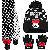 Disney Minnie Mouse Girls Scarf Beanie and Gloves Set, Soft Knit Hat Warm Matching Accessories for Kids, Winter Knit Set, Gifts for Girls