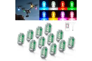 WOLFWILL Wireless RGB LED Aircraft Strobe Lights with Remote Control, 8 Colors 10 Flash Modes DIY Mode Anti-Collision Lights Waterproof Emergency Warning Light for Drone Car Motorcycle Bike 12 Pcs