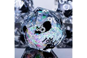 Roycevon Resin DND Dice Set with Gift Box, 7Pcs Liquid Core Cat D&D Dice, Cute Dungeons Dragons D and D Dice, Sharp Edge Role Playing Game Dice D20 D12 D10 D8 D6 D4, Rainbow White