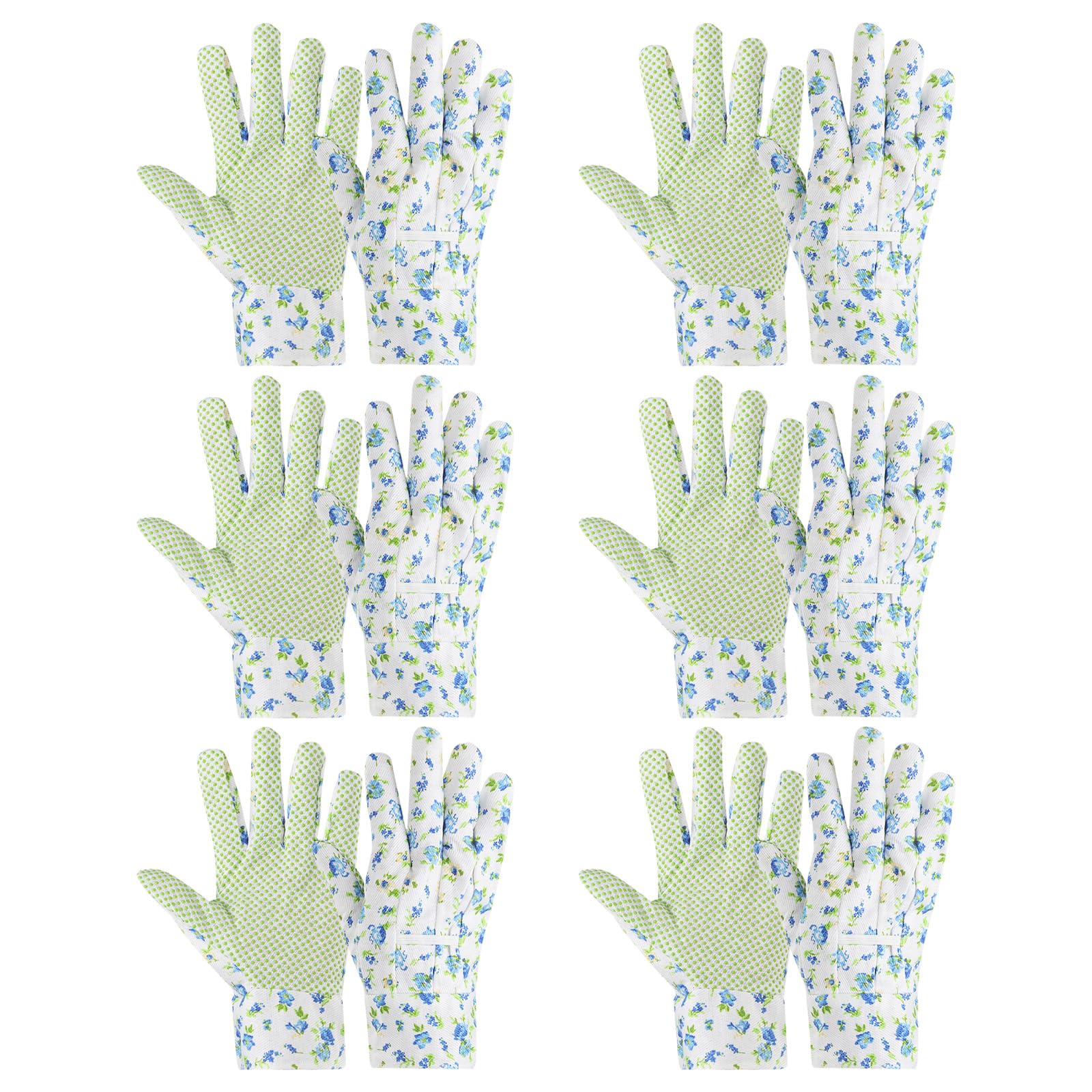 PATIKIL Floral Gardening Gloves for Women, 6 Pair Non-Slip Grip Garden Glove Women Working Yard Gloves for Yard Cleaning, Gardening, Weeding, Planting, Blue