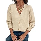 GORGLITTER Women's Button Down Cardigan Knit Sweaters Old Money Clothes Cozy Holiday V Neck Long Sleeve Cardigans Tops