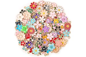 ACEJOZ 100Pcs 50 Pairs Flower Charms for Jewelry Making, Wholesale Assorted Enamel Mixed Bulk Metal Earring Charms for DIY Necklace Bracelet Earring Jewelry Making and Crafting