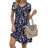 Zeagoo Summer Dresses for Women Casual A Line Dress 2026 V Neck Short Dresses Floral Sundress Pleated Boho Dress