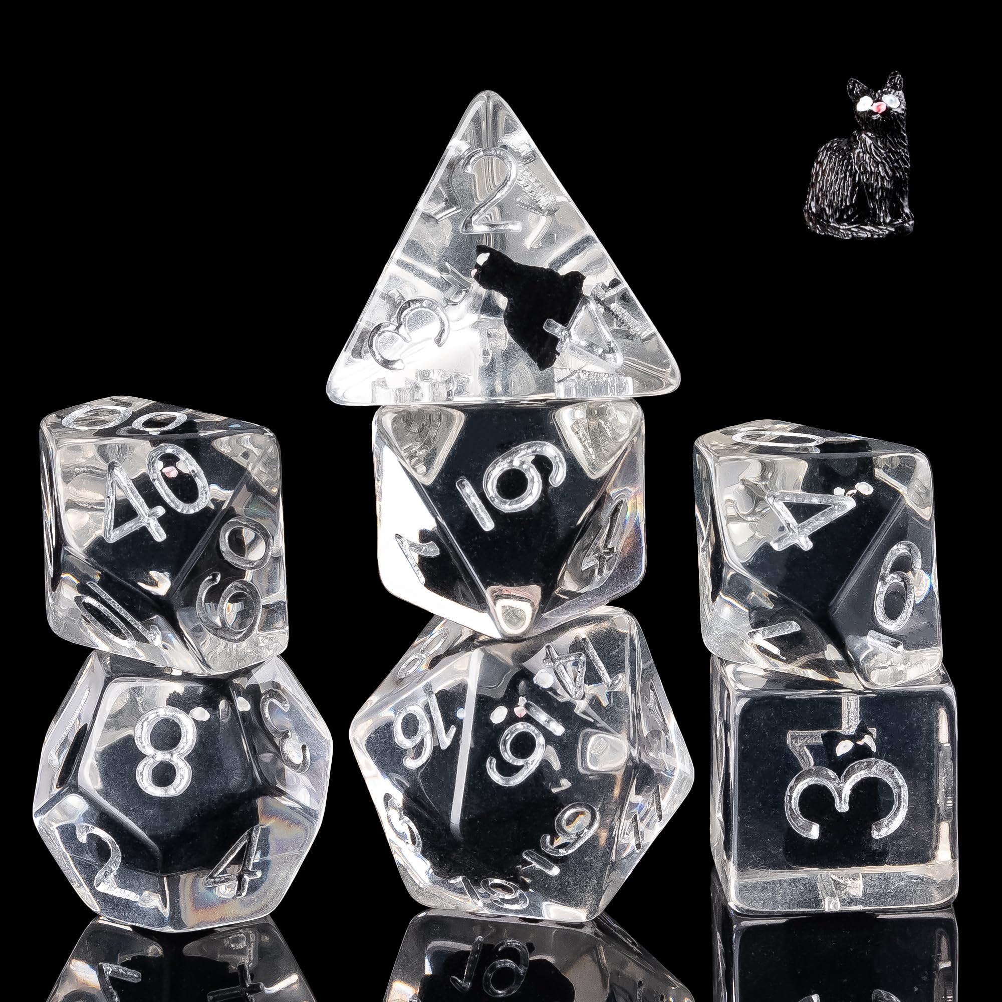 Cusdie 7-Die DND Dice, Polyhedral Dice Set Filled with Animal, for Role Playing Game Dungeons and Dragons D&D Dice Pathfinder（Black Cat） — image 1