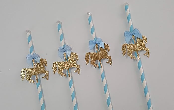Amazoncom Blue White Carousel Paper Drinking Straws Handmade