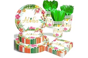 OUNIY Hawaiian Luau Party Decorations Supplies - 175 PCS Aloha Tropical Birthday Party Decorations Disposable Dinnerware Set (25 Guest) With Paper Plates Napkin Cup for Summer Beach Themed Pool
