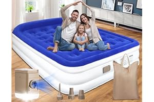 FineBud Air Mattress Pillow Rest, Queen Air Mattress with Built in Pump, 18'' Comfort Blow up Mattress, Inflatable Mattress, Portable Air Bed, Waterproof Inflatable Bed for Home, Camping, 500 lbs Max