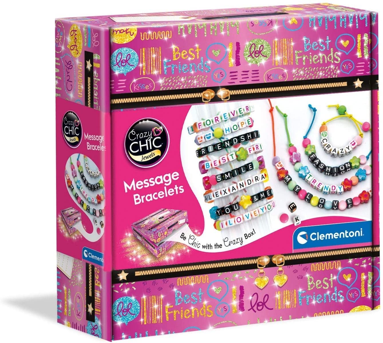 Clementoni- Crazy Chic Message Bracelets:Create Jewellery with Letters & Beads! (7+ Years)