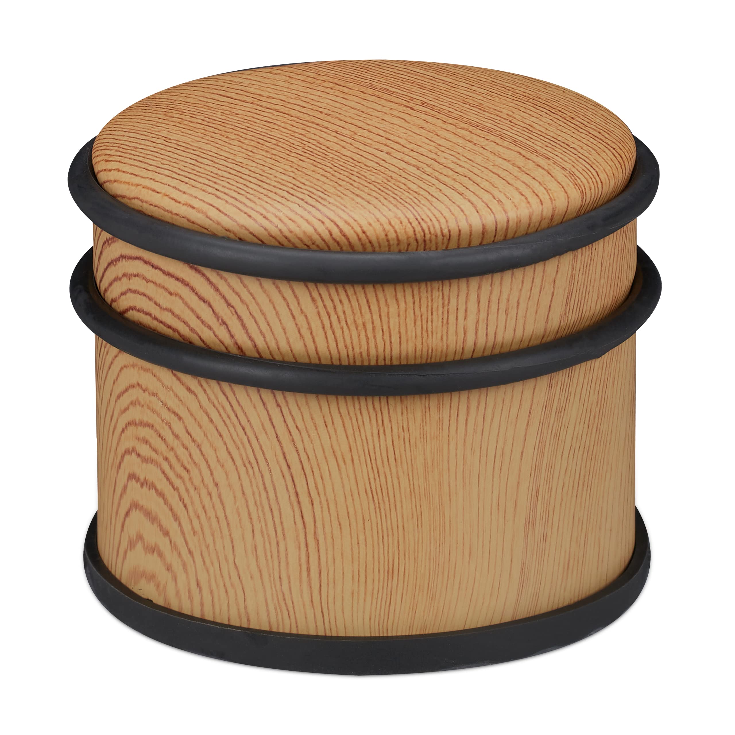 Relaxdays Door Stop, for Heavy Doors & Windows, Stainless Steel & Rubber, Wood Effect, Tall Doorstopper, ∅ 9.5 cm, Brown