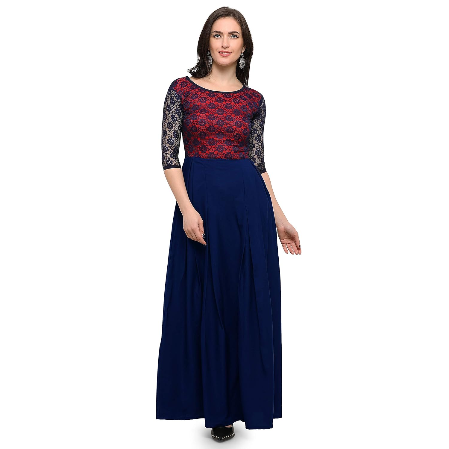fashion2wear women red & blue stitched crepe gown