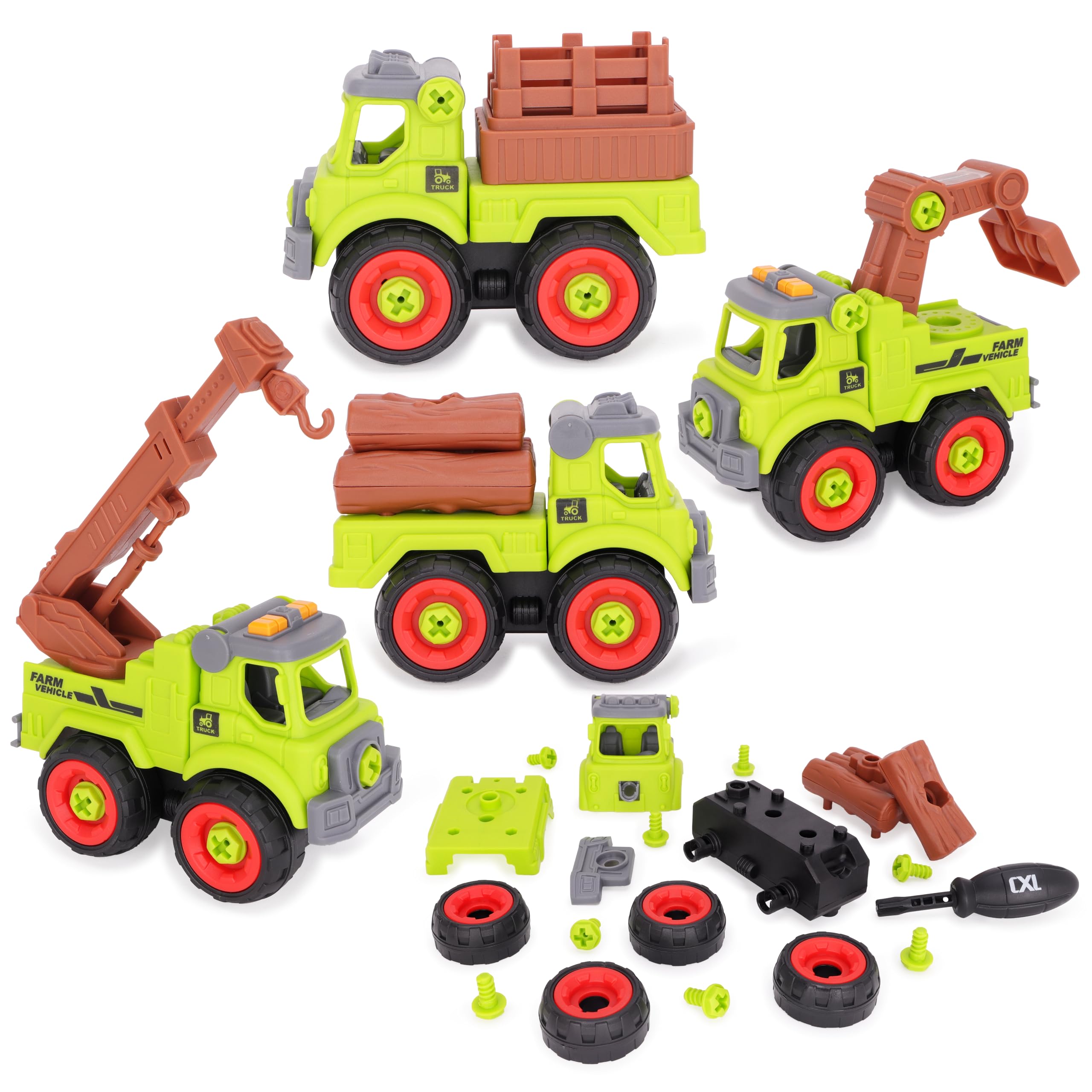Toyland® Set of 4-11cm (4.3") DIY Farming Vehicles & Screwdriver - Assemble & Build Your Own Farming Vehicles - Toy Trucks