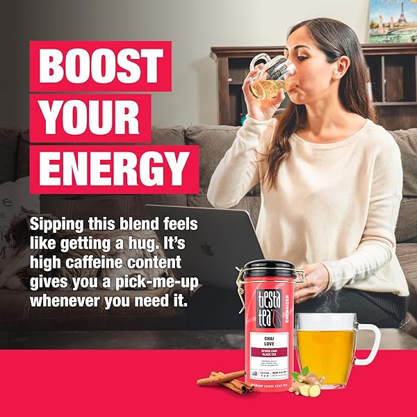 TIESTA TEA – CHAI LOVE, LOOSE LEAF, SPICED CHAI BLACK TEA, PREMIUM BLEND, HIGH CAFFEINATED, MAKE HOT OR ICED & BREWS UP TO 50 CUPS, 4 OUNCE REFILLABLE TIN