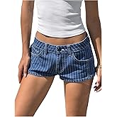 Milumia Women's Striped Low Waist Denim Shorts Straight Leg Y2k Mini Jean with Pocket