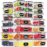 PRAKI 48 Pack Food Storage Containers with Airtight Lids (24 Containers & 24 Lids), Kitchen storage containers for Pantry Organizers and Storage, Meal Prep Container with Labels & Marker