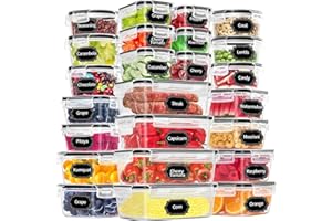 PRAKI 48 Pack Food Storage Containers with Airtight Lids (24 Containers & 24 Lids), Kitchen storage containers for Pantry Organizers and Storage, BPA-Free Meal Prep Container with Labels & Marker