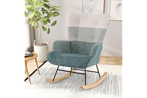 Giantex Rocking Chair Nursery, Boucle Upholstered Glider Rocker w/Ergonomic High Backrest, Rubber Wood Legs & Side Pocket, St