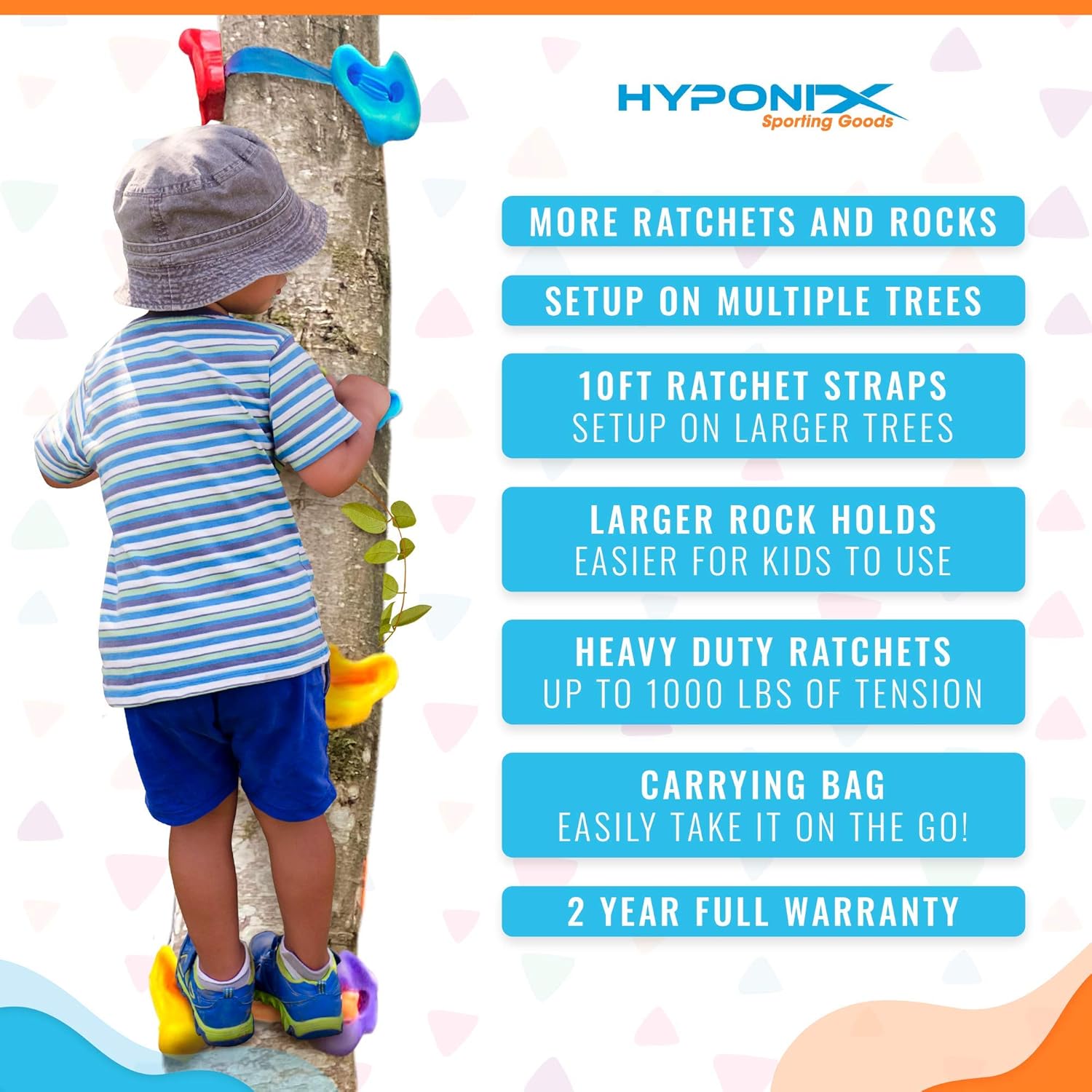 Hyponix 16 Tree Climbing Kit - 16 Rock Climbing Holds, 8 Ratchets - Tree Climbing Holds - Tree Climbing Kids - Ninja Warrior Obstacle Course for Kids - Tree Climber - Outdoor Play Equipment for Kids: Toys & Games