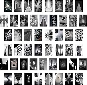 Black White Wall Collage Kit - City Landscape Pictures 50 Set 4x6 Inch Teen Girl Room Decor for Bedroom Aesthetic Home Office Dorm Decoration Photo Collection Modern Building Art Print VSCO Posters