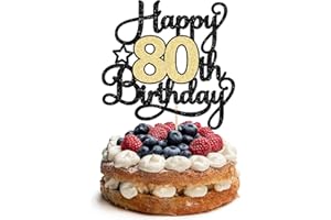 EPHLYN 1Pc Happy 80th Birthday Cake Topper Black Gold Glitter Cheers to 80 Years Cake Pick 80th Birthday Cake Decoration for Happy 80th Birthday Anniversary Party Supplies