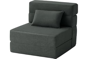 FILUXE Convertible Folding Sofa Bed - Sleeper Chair with Pillow, Modern Linen Fabric Floor & Futon Couch, Foldable Mattress for Living Room/Dorm/Guest Use/Home Office/Apartment, Single Size, Dark Gray