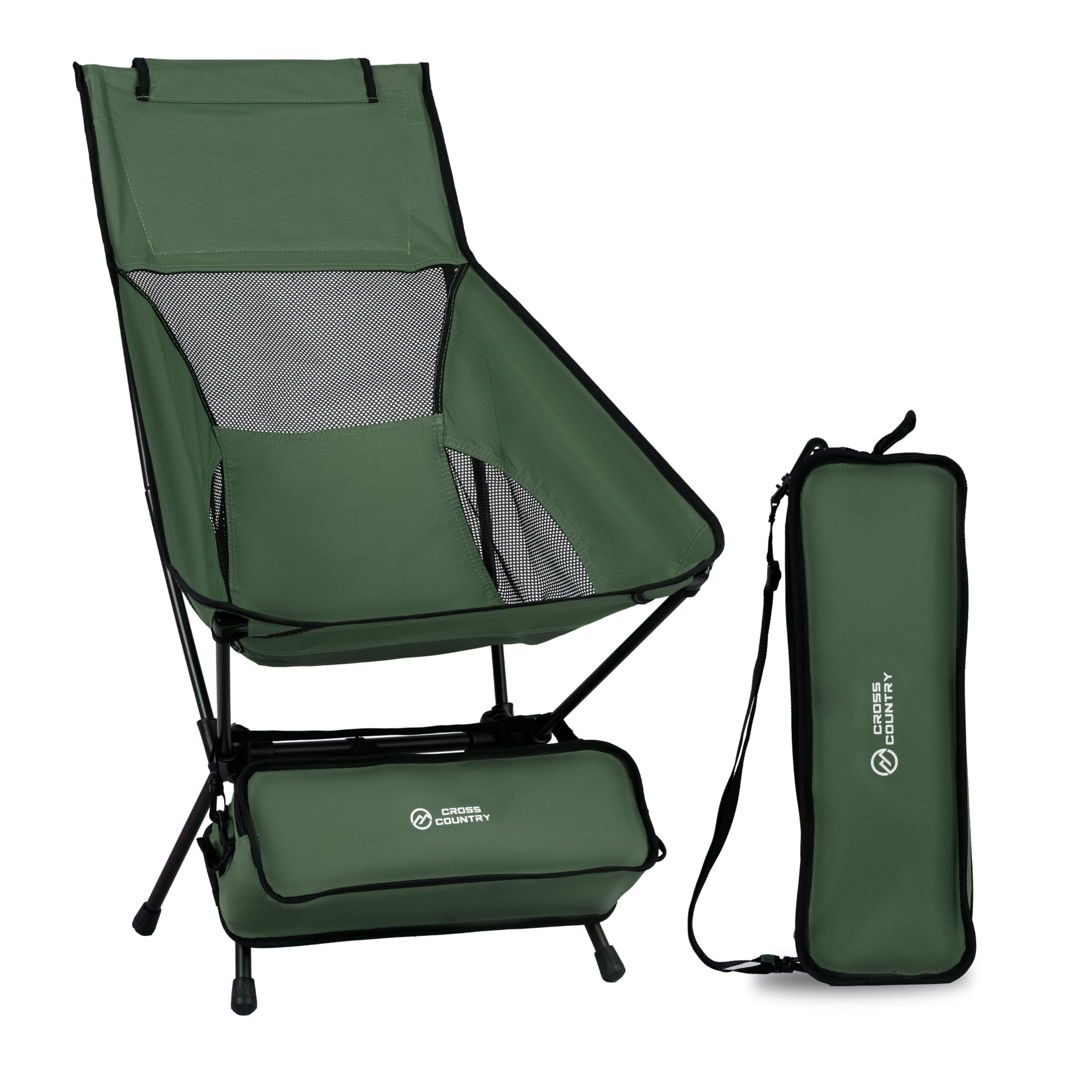 CROSS COUNTRY Lightweight Camping Chair - Portable & Collapsible Outdoor Chair | Sturdy High Back Foldable Beach Chair for Adults with Storage Bag for Camping, Travel, Hiking, Camp, Fishing & Picnic