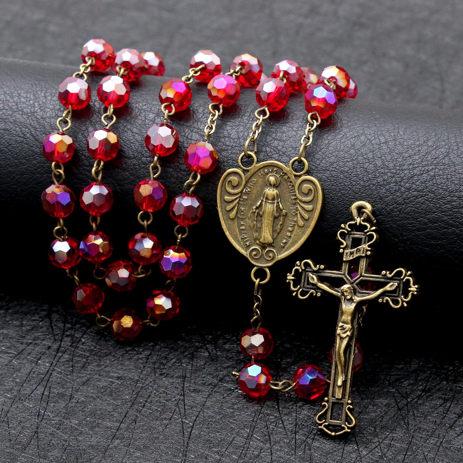 KOMI Rosary Beads Catholic for Women Gemstone Rosary Beads Necklace with Crucifix Cross Crystal Pearl Rosary Rosarios Catolicos Catholic Gifts