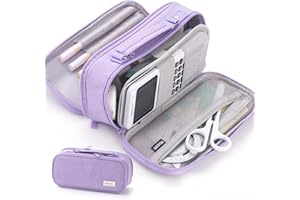 HVOMO Large capacity Pencil Pouch pencil case Double Zipper Storage Bag 3 Compartments Portable Multifunctional bag Desk Organizer School Marker Pen Case(Purple)