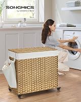 SONGMICS 160 L Laundry Basket with Lid 3-Compartment Rattan Natural LCB365N01 view 2