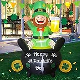 Opemon 6FT St Patrick's Day Inflatables with LED Lights Outdoor Decoration Leprechaun Holding Beer in Pot Gold Shamrock Blow up Decor for Yard, Lawn, Garden Holiday Party Indoor Outside