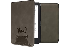 kwmobile Cover Compatible with Kobo Clara 2E / Tolino Shine 4 Cover - eReader Case - Meow Cat Grey/Black