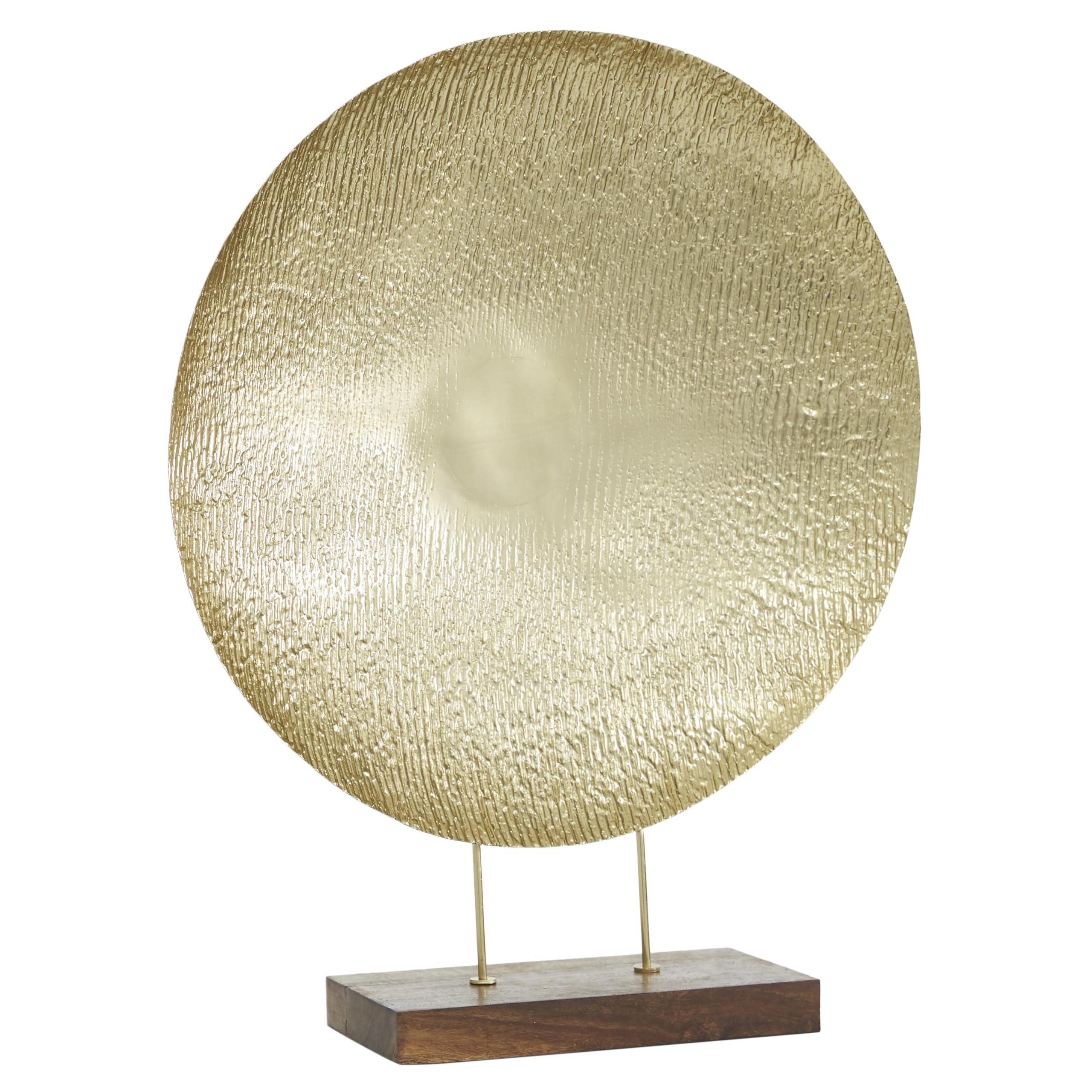 Photo 1 of Deco 79 Metal Geometric Decorative Sculpture Plate Home Decor Statue with Wood Stand, Accent Figurine 22" x 6" x 27", Gold