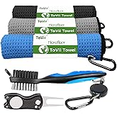 ToVii Golf Towel Microfiber Waffle Pattern Golf Towel | Brush Tool Kit with Club Groove Cleaner | Golf Divot Tool | Golf Accessories for Men