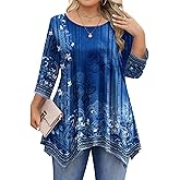 IN'VOLAND Plus Size Tops for Women 3/4 Sleeve Shirts Tunic Tops to Wear with Leggings Loose Fit Summer Fall Clothes