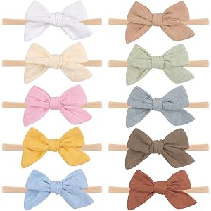 CÉLLOT Baby Girls Headbands 3.5in Hair Bows Cotton Linen Soft Hairbands | Handmade Hair Accessories for Newborn Infant Toddle