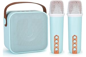 HPLAY Portable Bluetooth Karaoke Speaker with 2 Wireless Microphone, Karaoke Machine for Kids and Adults, Gifts for Kids Age 4-12 Year Old Birthday Party Home Outdoor - Cyan