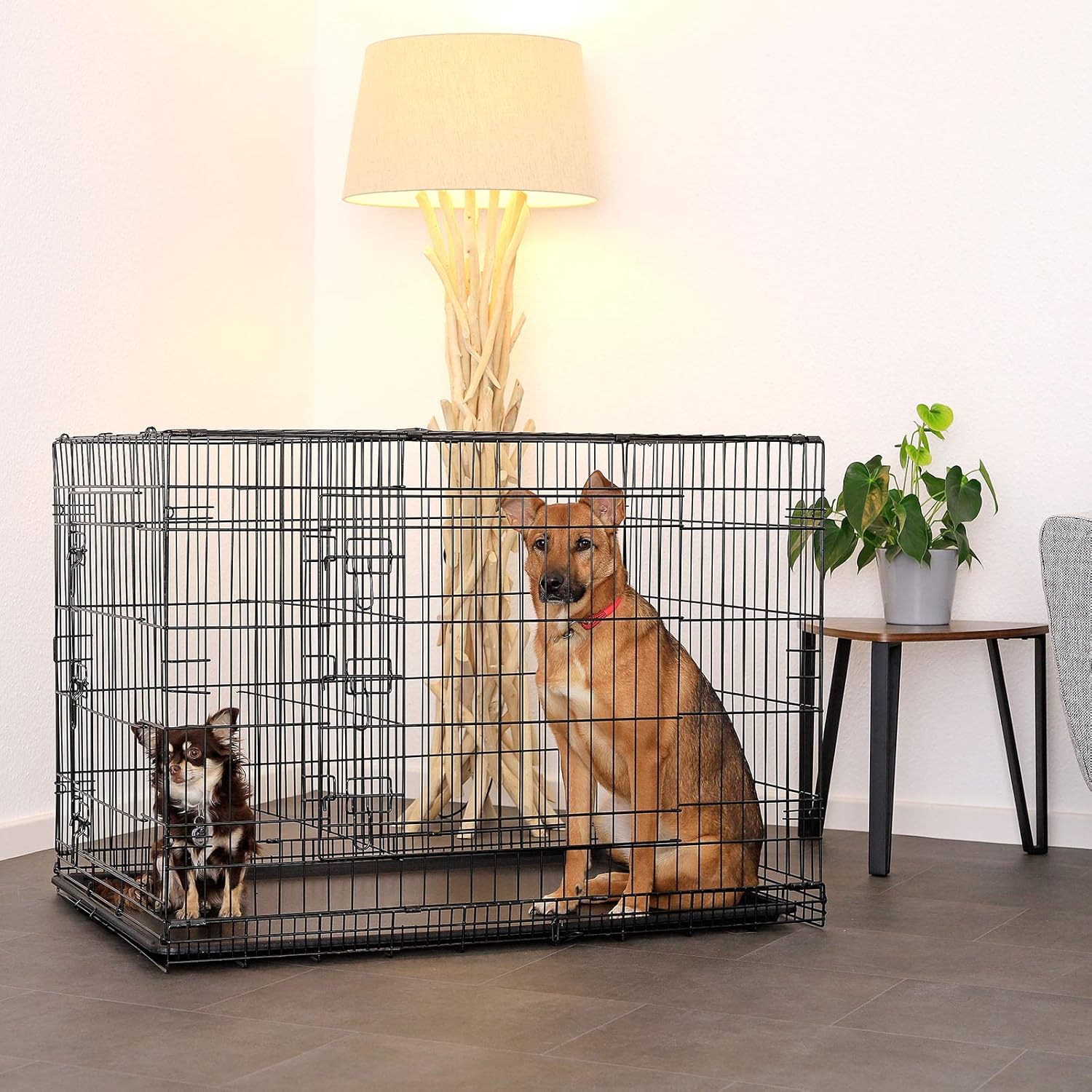 lionto Pet transport box for dogs and cats multifunctional transport cage with hygienic plastic tray, 106x71x77 cm - Image 3