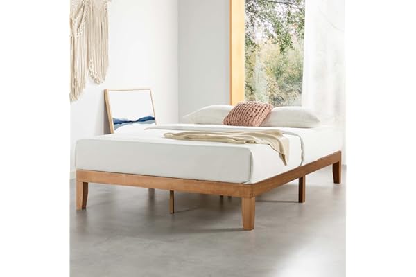 Mellow 12" Classic Solid Wood Platform Bed Frame w/Wooden Slats (No Box Spring Needed), Natural, Queen Size