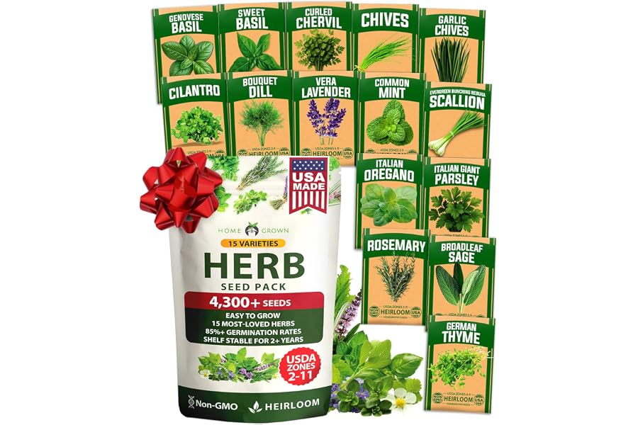 HOME GROWN 15 Herb Seed Variety Kit, 4,300+ Seeds, Culinary Herb Kit | High Germination, Heirloom, Non-GMO | 4,300+ Seeds | Indoor/Outdoor & Hydroponic | Culinary Herbs | Gardening Gift