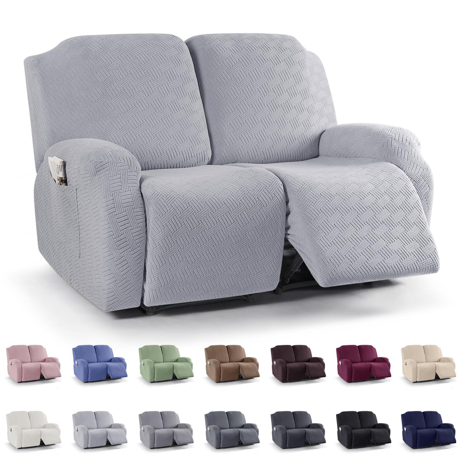 Photo 1 of KinCam Recliner Covers, Stretch Reclining Chair Covers, Recliner Sofa Slipcovers Stripe Jacquard Recliner Couch Covers Furniture Protector Covers for Pet Kid (2 Seater, Silver Gray)