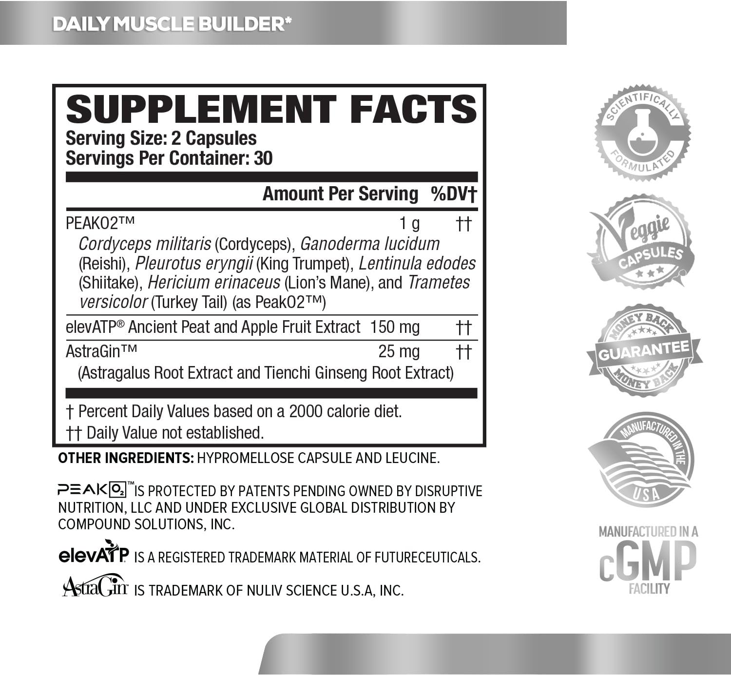 Build-XT Muscle Builder - Daily Muscle Building Supplement for Muscle Growth and Strength | Featuring Powerful Ingredients Peak02 & elevATP - 60 Veggie Pills: Health & Personal Care
