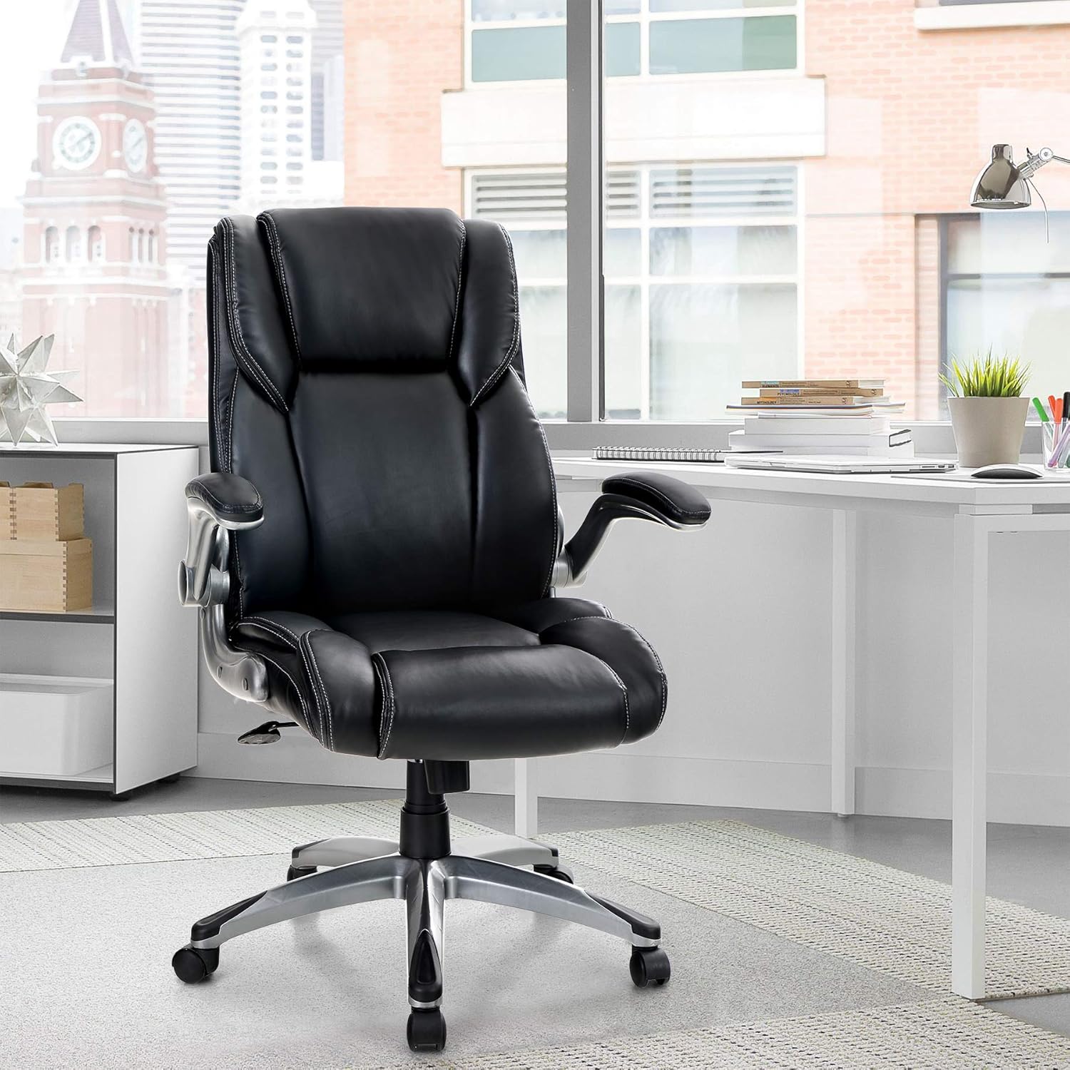 MAISON ARTS Executive Home Office Chair Desk Chair, Ergonomic Adjustable Massage Computer Task Chair with Rocking Function and Flip-up Arms, Black: Kitchen & Dining