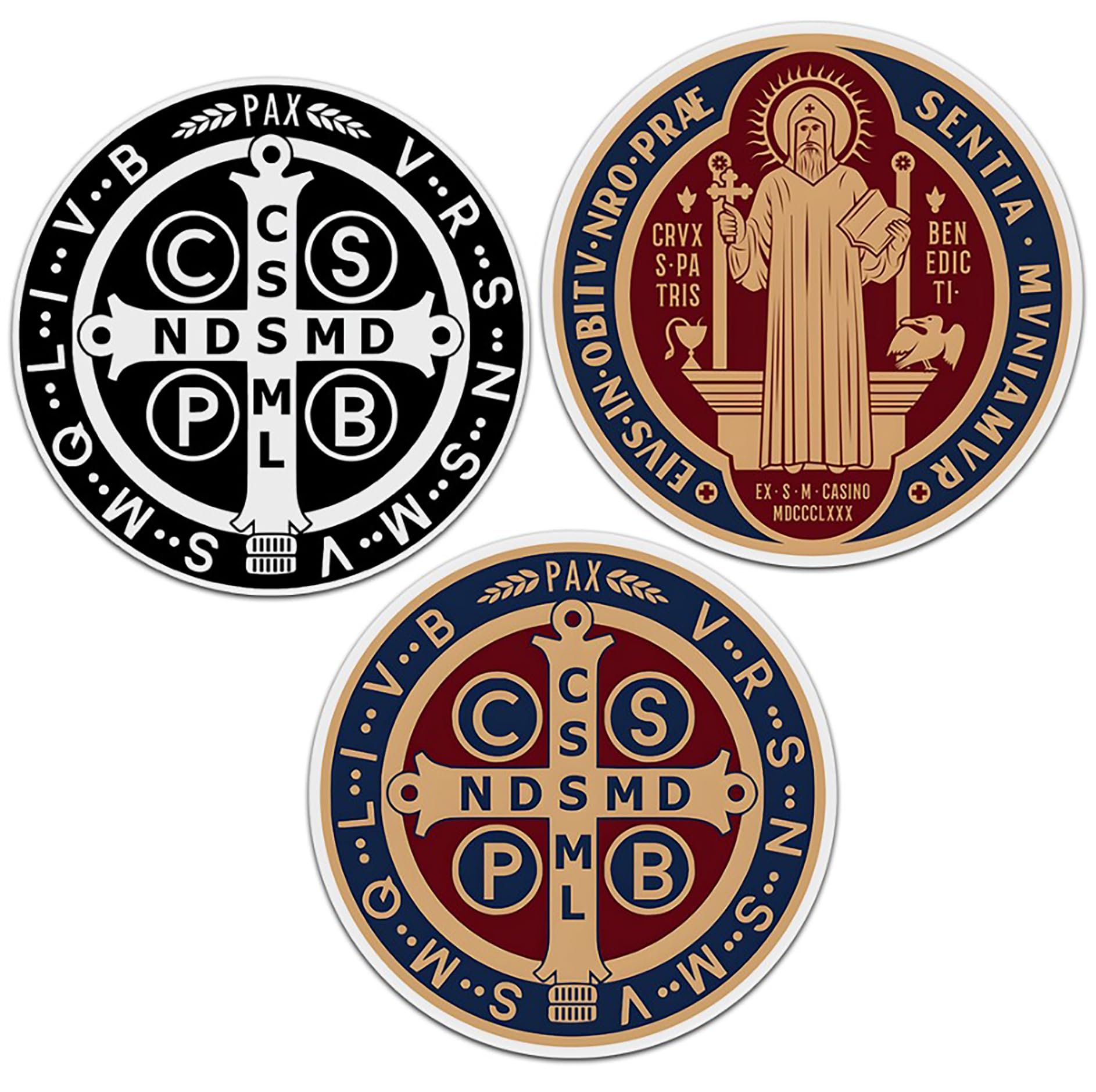 Photo 1 of (3 PCs) St Benedict Medal Sticker Saint Benedict Stickers Christian Catholic Gift Waterproof Vinyl Sticker Decal for Laptop Water Bottle Hardhat 2 Inches