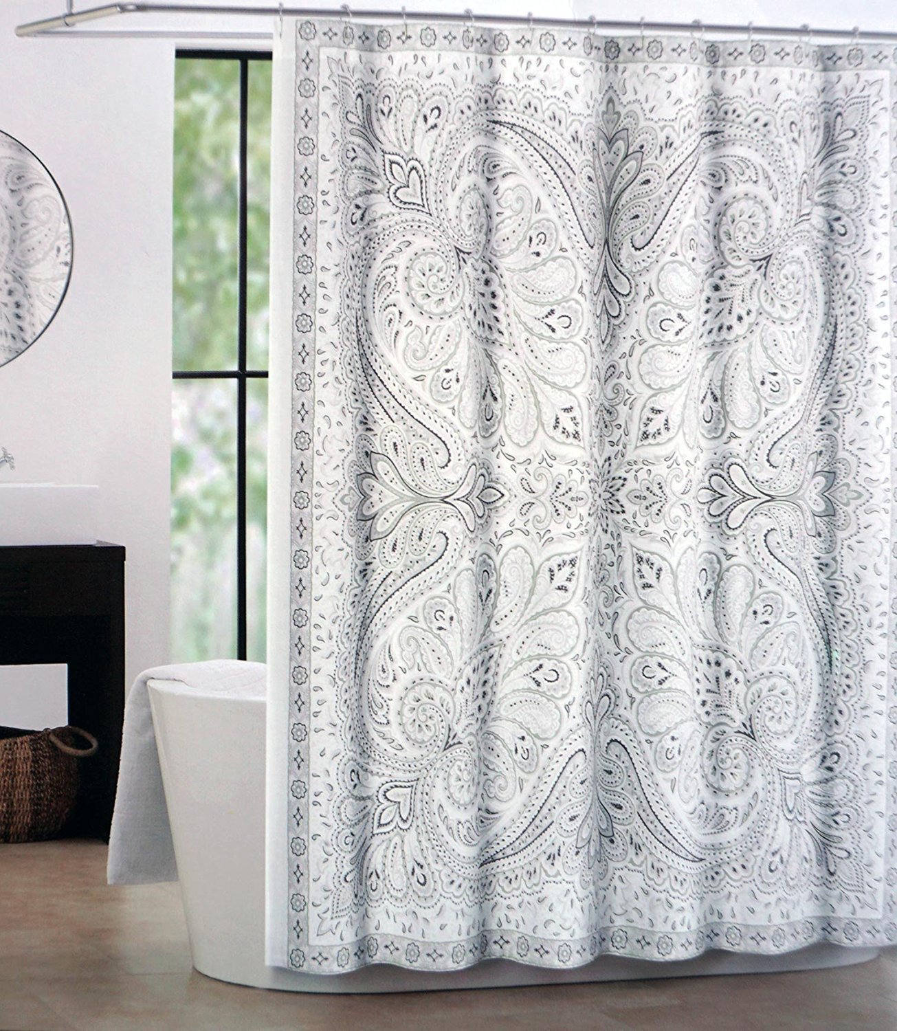 Buy Tahari Fabric Shower Curtain Beige Gray Brown Paisley On White