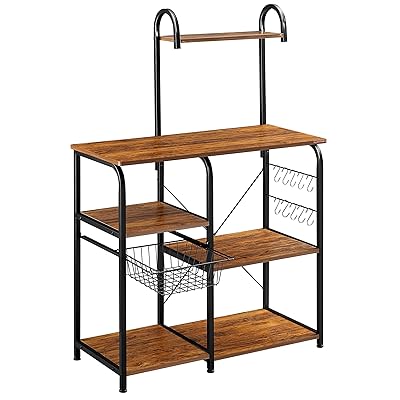 Mr IRONSTONE Vintage Kitchen Baker's Rack with 10 Hooks, 3+4-Tier