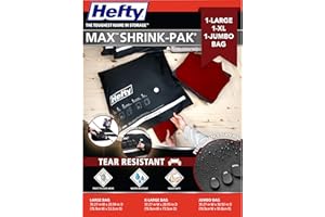 Hefty MAX Shrink-Pak Vacuum Storage Bags Combo Pack – Max Strength Tear-Proof Bags For Clothes, Pillows, Towels, Blankets & More – Space Saver Suction Sealer Bags for Home– 1 Large, 1 XL, 1 Jumbo