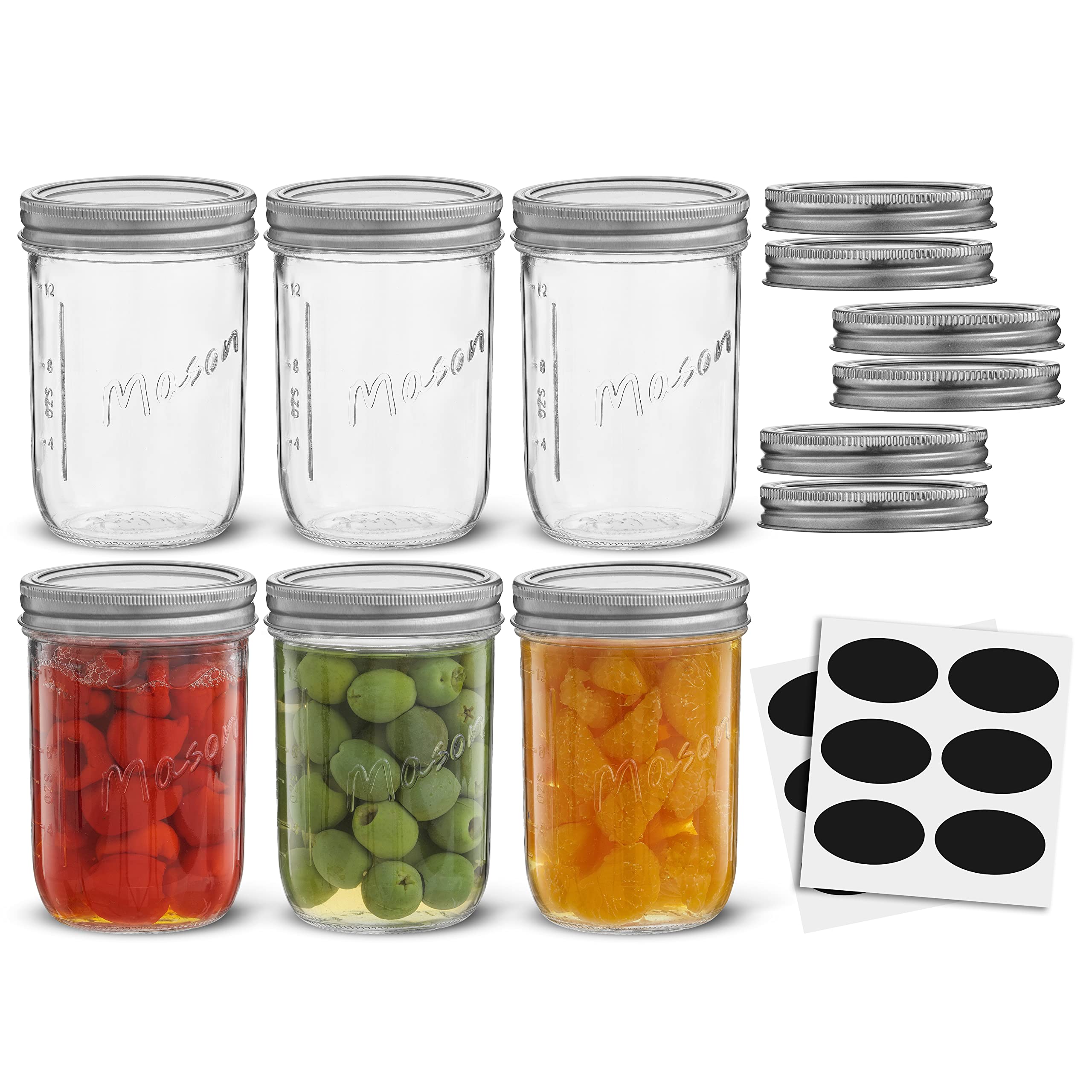 Photo 1 of JoyJolt 16 Oz Mason Jars With Lids, Labels and Measures! 6-Pack Wide Mouth Mason Jars, Glass Jar with Lid and Band. Airtight Canning Jars, Overnight Oats Jars, Salad Jars, Sourdough Starter Jar